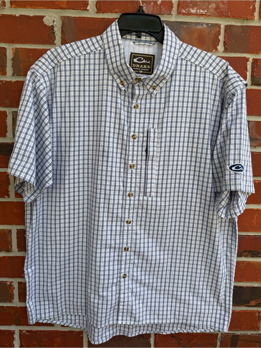 Drake Clothing Mens L Featherlite Blue Plaid Wingshooter’s Short Sleeve Shirt P7